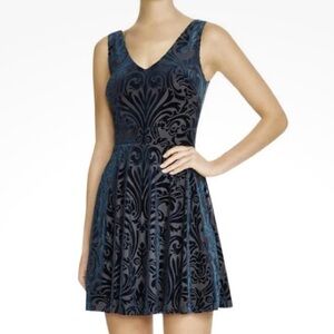 Aqua GreenSleeveless Burnout Velvet V-Neck Fit and Flare Mini Dress